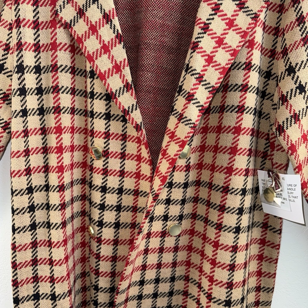 NWT Kasper Womens Plaid Open Front Long Line Cardigan Sweater XL Lightweight - Picture 2 of 11